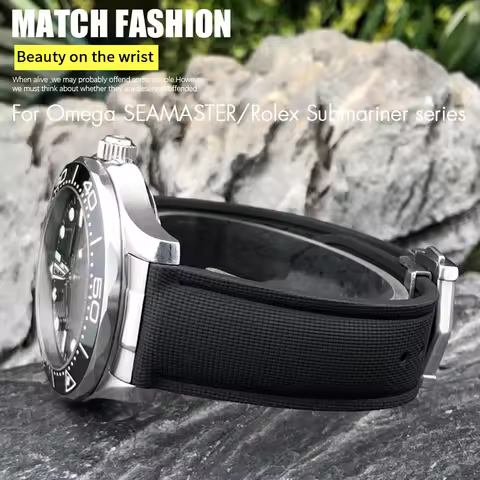 Durable Flexible FKM Fluoro Rubber Watch Band 20mm Sweat Resistant Watch Strap For Omega Rolex GMT S