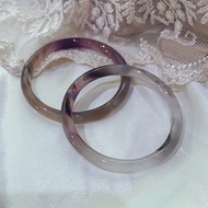 55+mm Natural agate Ding Dang bangles (Set of 2)