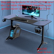 PC computer gaming table, RGB LED light, panel and Cup holder, headset hook, free stickers according