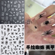 3D Embossed Dark Halloween Nail Stickers Waterproof Spider Skull Web Nail Art Decals Party Decor Mul