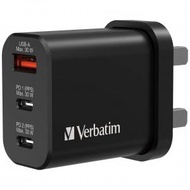 Verbatim - 3 端口 30W PD 3.0 &amp; QC 3.0 GaN 充電器 (黑色)