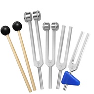 4PCS Lot Tuning Fork Set (128Hz 256Hz 512Hz 528Hz) with Mallet Chakra Massager Stick Hammer for Yoga