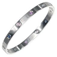 Pre-owned Cartier Love Bracelet, Classic Model #19, 18K White Gold with Multi-Stone, Approximately 3