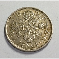 Great Britain Vintage Coin Queen Elizabeth II 6 Pence Year 1967
