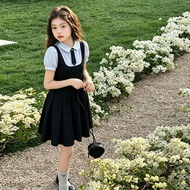 Girls Dress Summer 2026 Preppy Style Fake Two Piece Dress Children Clothes Suit for 110-170cm 15-50k