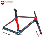Twitter T10pro Disc Discolored 700C Road Bike Carbon Frame 18K Disc Brake Thru Axle F12*100mm R12*142mm Come With Carbon