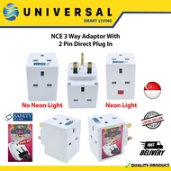 [SG SHOP SELLER] NCE 3 Way Adaptor With 2 Pin Direct Plug In (With or Without Neon Light)