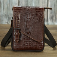 RFTH TOP★LZZ - Men กระเป๋าเอกสารหนังกระเป๋าหนัง Retro Cowhide สะพายไหล่ลายจระเข้ Messenger กระเป๋า C
