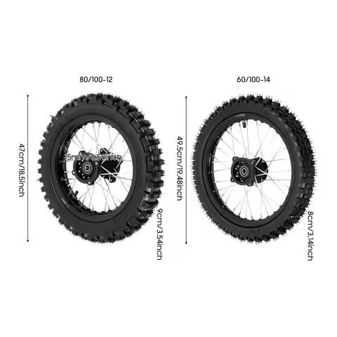 Rear Wheel 80/100-12 Front Wheel 60/100-14 Aluminum 441lbs 2.76-in Disc Mounting Burrs for 50cc 70cc