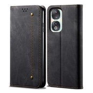 全城熱賣 - 適用於 Honor 90 牛仔紋休閑款手機皮套（黑色）