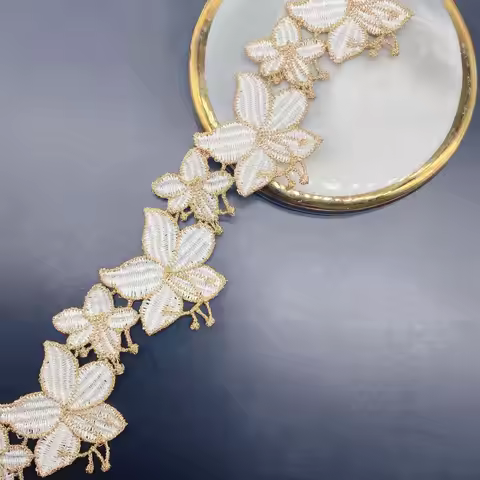 4Yards 4cm Width Embroidered Two-color Flower Lace Ribbon Trim Fabric DIY Sewing Clothing Garment Ac