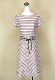 貞新二手衣 PERNG YUH 芃諭名品 粉紅條紋V領短袖棉質洋裝XL(42號)(32989)