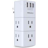 USB Multi Plug Outlet Extender - YISHU Surge Protector with Rotating Plug, 6 AC Plug Extender with 3