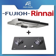 FUJIOH FR-MS2390R 90CM SLIMLINE HOOD WITH TOUCH CONTROL + RINNAI RB-7302S-GBS 2-BURNER GLASS GAS HOB