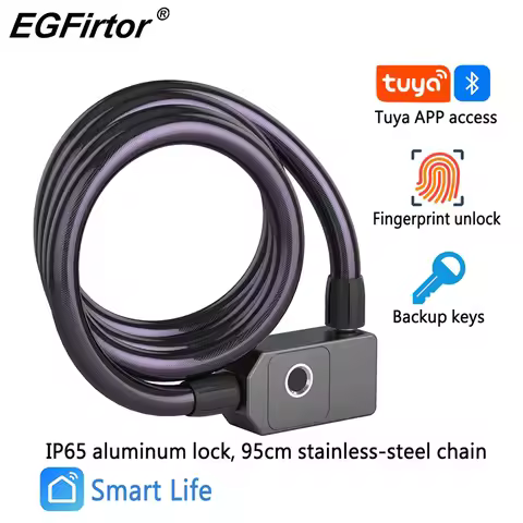 Waterproof Tuya Fingerprint Bicycle Bike Lock Anti-Theft Stainless Steel Cable Coil Castle Motorcycl
