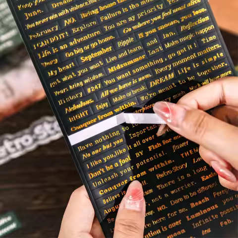 1pack/4pcs Gold-Foil English Phrase Stickers, Elegant Short Sentences for Hand Account Decoration Ca