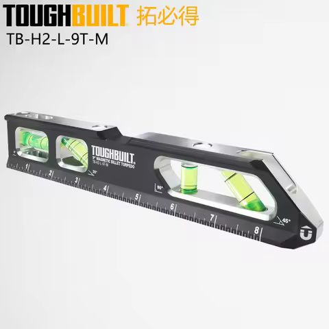 TOUGHBUILT TB-H2-L-9T-M 9" Magnetic Billet Torpedo Level Measuring Scale 4 Vials Precison Set 0°-90°
