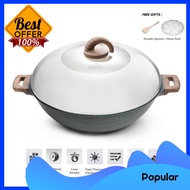 [ Local Ready Stocks ] iGOZO AMOZONAS 36CM NON-STICK PREMIUM GRANITE WOK + GLASS LID FREE : 1. WOODEN SPATULA 2. STEAM