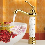 Hotaan Basin Faucet Water Taps Brass Bathroom Sink Faucet Solid White Cold and Hot Water Single Hand