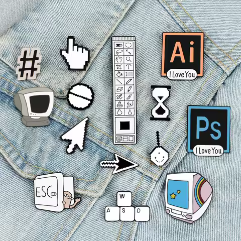 Classic Computer Cursor Brooch AI PS Toolbar ESC Keyboard Window Icon Hourglass Enamel Pin for IT Wo