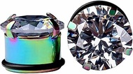 White Black Light Blue 3 Pairs Stainless Steel O Ear Gauges Cubic Zirconia Cubic Zirconia Tunnel Ear