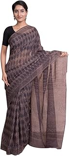 Women's Ajrak Print Geometric Pattern Kota Doria Saree and Mulmul Cotton Blouse Fabric (Light Jamuni