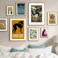 Abstract Flower Vintage Dog Nouveau Wall Art Print Canvas Painting Berlin Wall Poster for Living Roo