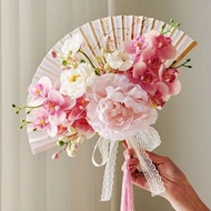 Chinese Style Folding Fan Holding Flower Iris Bridal Cheongsam Xiuhe Fan Wedding Dressing Robe Fan