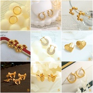 Collection Earrings Subang Telinga Titanium Steel 18K Gold Plated Anti Karat Women Sis Love Jewel