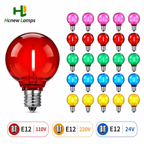 E12 Bulbs Shatterproof Plastic 25Pcs G40 Colorful LED Bulbs E12 110V 220V 24V Shatterproof Plastic G