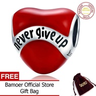BAMOER Free Shpping 100% 925 Sterling Silver September Red Enamel Beads Never Give Up Heart Charm fi