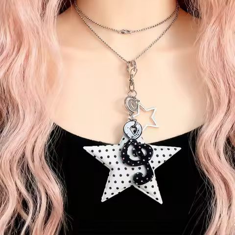 Korean Fashion Polka Dot Star Swirl Pendant Necklace Women Vintage Cartoon Harajuku Aesthetic Y2K Ne
