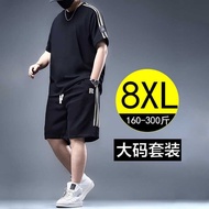 Ice Silk Plus Fat Plus Size Short-Sleeved T-Shirt Sports Suit Men's Cropped Pants Fat Guy Fat Quick-