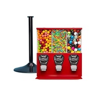Mesin Penjual Otomatis Mesin Gumball Dan Permen Komersial Dengan Stand Red Triple Vending Machine De