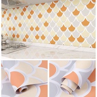 61*200cm 3D Fish Scale Design Wallpaper for Cupboard Table Cabinet Bathroom Waterproof Oil Proof Kitchen Wall Sticker Self Adhesive DIY Home Decoration Wallpaper Orange
