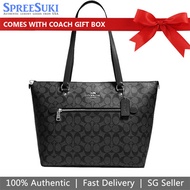 Coach Handbag With Gift Paper Bag Tote Shoulder Bag In Signature Canvas Graphite Black # 79609