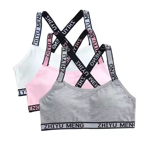 3PCS Cross Strap Sports Bra for Teenage Girls Solid Cotton Underwear Schoolgirls Lingerie Children's