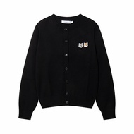 Maison Kitsune Zhao Ruth With Classic Double Fox Head Embroidery Crew Neck Wool Knitted Cardigan Jac