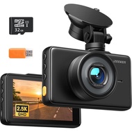iZEEKER 2.5K Dash Cam, 1440P QHD Car Camera with Free 32GB Card, 3" IPS Display, Night Vision, WDR, 