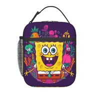 SpongeBob Kids Lunch box Insulated Bag Portable Lunch Tote School Grid Lunch Box for Boys Girls