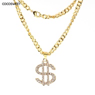 Rhinestone US Dollar Money Style Pendant Long Chain Necklace Hip Hop Jewelry