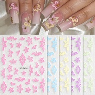 5D Embossed Flower Nail Stickers Elegant White Pink Blue Petals Designs Acrylic Spring Summer Floral