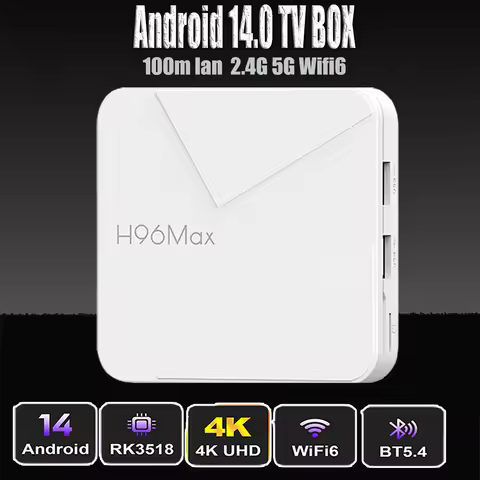 H96 Max Smart Android 14 TV Box Rockchip RK3518 2.4G 5G Wifi6 BT 3D HDR 4K 100M Lan