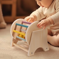 Montessori Wooden Rainbow Spinning Toy Drum | Montessori Baby Toy 3 Months - 2 Years Old + | Educati