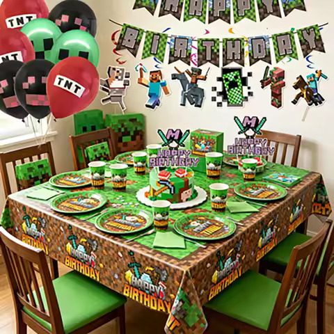 Miner Craftings Pixel Game Party Decoration Birthday Party Favors Gifts Supplies Tableware Set Table