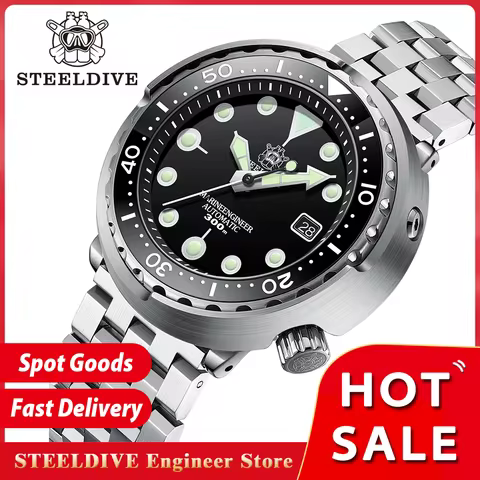 STEELDIVE SD1975 Mens Automatic Watches Men Dive Watch 300m Waterproof Mechanical Wristwatch C3 Lumi