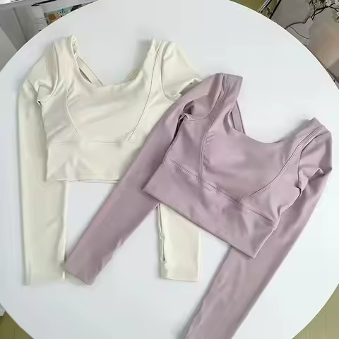 Women's Long-Sleeve Yoga Wear with Built-In Bra, Fitness Pilates Sports Top, Training Outfit for Out