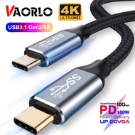 VAORLO USB 3.1 Gen 2 Data Cable Type C To USB C PD 100W 5A Fast Charging Super 10Gbps High Speed Transfer For Thunerblot 3 4K 60Hz HDMI Macbook Pro Ipad Air Mac Imac Huawei Mate 40 Samsung S20 S10 Note 20 Mi HP Dell Monitor Quick Charge USB-C Charger Cord