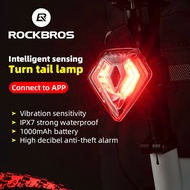 ROCKBROS Bike Light 1000 mAh Wireless Remote Control Bicycle Taillight Ipx7 Waterproof Smart Shock Sensing Light Type c Rechargeable Cycling Rear Light Direction Indicator Light
