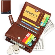 Mens Wallet Zipper Leather RFID Card Holders Cowhide Zip Coin Pocket Bifold wallets for men